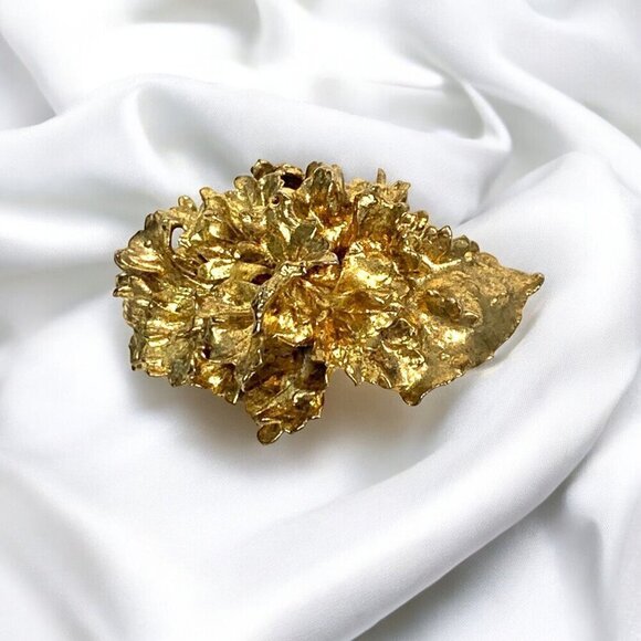 Vintage Gold Nugget Brutalist Pendant Shiny Gold Tone Metal Estate Find 1.5"x1" - Picture 5 of 6